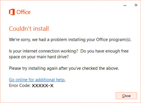 Couldn't Install Microsoft Office. Is your Internet Connection Working